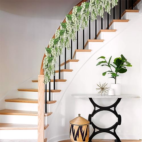 Findosom Wisteria Artificial Flowers Garland, 10Pcs Total 72FT White Wisteria Hanging Flowers, Flower Garland Decorations for Home Garden Outdoor Ceremony Wedding Arch Decoration - color: White, size: 10 PCS