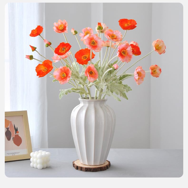 Poppy Flowers Artificial， Poppy Silk Flowers with Stems，Ranunculus Artificial Flowers，Faux Flower Stems for Wedding,Party, Outdoor Indoor Decor flower arrangements for table (3, Orange Red) - color: Orange Red