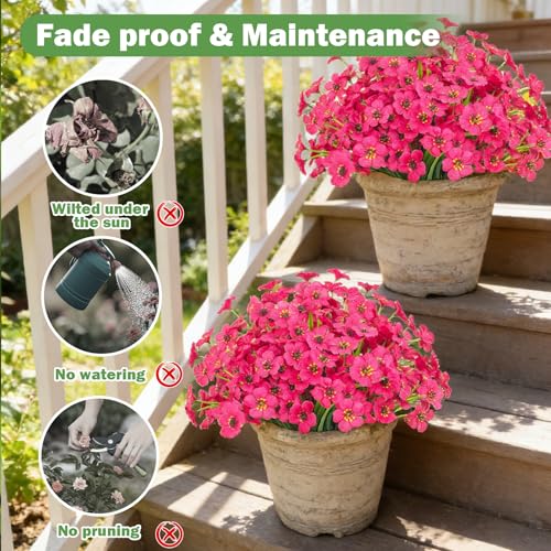 Nepfaivy Artificial Flowers for Outdoors Fuchsia - 24 Bundles UV-Resistant Fake Flowers No Fade for Outside, Realistic Plastic Plants and Faux Silk Flowers for Planters, Front Porch, Garden Decoration - color: Fuchsia