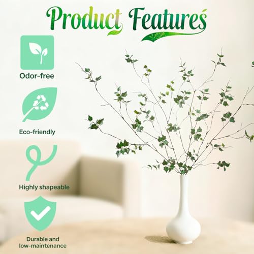 4 Pcs 38.5" Tall All-Green Artificial Branches with Leaves, Realistic Faux Ficus Greenery Stems, Bendable Fake Plant Twigs for Tall Floor Vases, Home Centerpiece, Office & Spring Decor(FS Green) - color: Fs Green