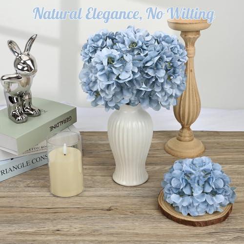 Dusty Blue Hydrangea Artificial Flowers Bulk with Stems 64 Pcs | Faux Silk Hydrangeas Flower Heads with Stems for Wedding Arch Table Centerpieces Home Garden Baby Shower Party Decoration - color: Dusty Blue