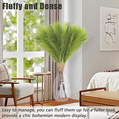 38" 10 Stems Tall Pampas Grass Decor - Faux Pampas Grass for Floor Vase Fluffy Artificial Pampas Grass for Boho Home Wedding Mothers Day Decoration（Green） - color: B-grass Green