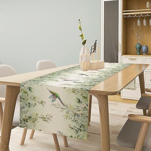 Eucalyptus Green Leaves Table Runner,Watercolor Floral Hummingbird Nature Plant Table Runner for Holiday Kitchen Living Room Home Party Decor 13x36 Inch - color: Hummingbird-1, size: 13x36in