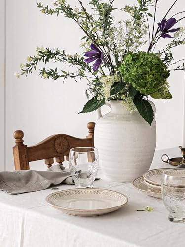 Large White Ceramic Vase - 9.5 Inch Rustic Farmhouse Flower Vase with Handles for Home Decor, Vintage Tall Vase for Living Room, Table, Bathroom, Holiday & Weddings (Sandstone White) - color: 9.5 Inch-sandstone White
