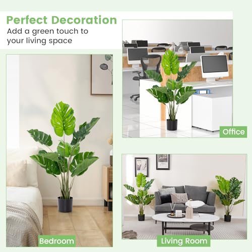 GOFLAME Artificial Monstera Deliciosa Plant, 4ft Potted Faux Tree with 10 Verdant Fake Leaves, Swiss Cheese Plant for Home Decor Indoor, Outdoor, Home, Office, 1 Pack - size: 4ft