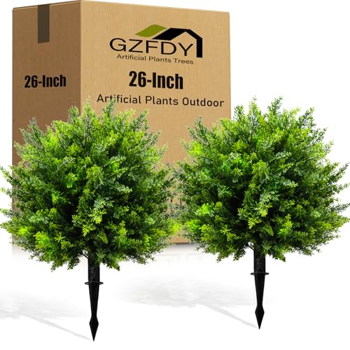 26-Inch Artificial Cedar Ball Trees (Set of Two) – Lifelike, UV-Resistant Decor for Indoor & Outdoor Use – Enhance Your Space with Vibrant Greenery - color: 2pcs-ground Cutting-cedar