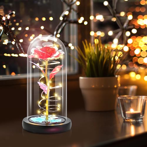 Otlonpe Preserved Forever Mothers Day Flower Gifts for Mom, Glass Light Up Rose Gifts for Women Grandma Girlfriend Wife Sister Her, Valentines Mothers Day Christmas Birthday Womens Gift (Red) - color: Red