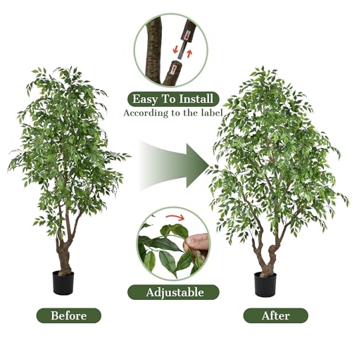7ft Artificial Ficus Tree Indoor - Tall Faux Banyan Tree with 2294 Leaves & Realistic Trunk, 84" Large Fake Ficus Potted Plant for Home Office Living Room Porch Mall Decor