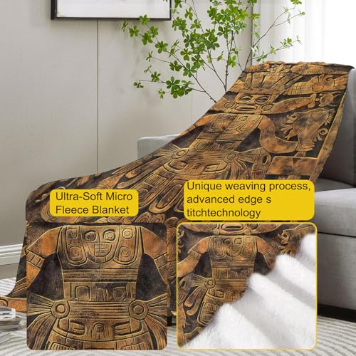 Ancient Tribal God Fleece Blanket Gifts, Exquisite Mayan Artwork Design, Soft Throw 40x50 inches, Historical Decor - Deep Gold and Black - color: Color447, size: 40"x50"