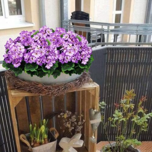 2 Pcs Artificial Geraniums for Outdoors Silk Cemetery Flowers Purple Faux Flowers Geraniums for Planter Outdoor Garden Patio Grave Cemetary Vase Centerpiece Indoor Porch Decor - color: Purple 2