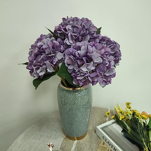 Purple Hydrangea Artificial Flowers,6 Pcs Faux Hydrangea Flowers,Artificial Hydrangeas Flowers with Stems,Fake Hydrangeas, Silk Hydrangea Flower with Stem (6, Eggplant Purple) - color: Eggplant Purple