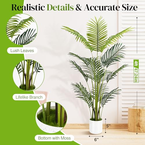 Artificial Palm Tree 4FT, Suntee Fake Tree with White Tall Planter 2 Pack, Faux Tropical Areca Floor Plant in Pot, Artificial Silk Plant for Home Office Living Room Decor Indoor - size: 4 FT