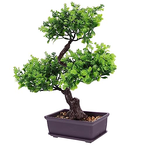 EXCEART Artificial Bonsai Tree, Plastic Plants Bonsai Ornament for Desktop Wedding Decor, Green Faux Bonsai Tree - color: Green