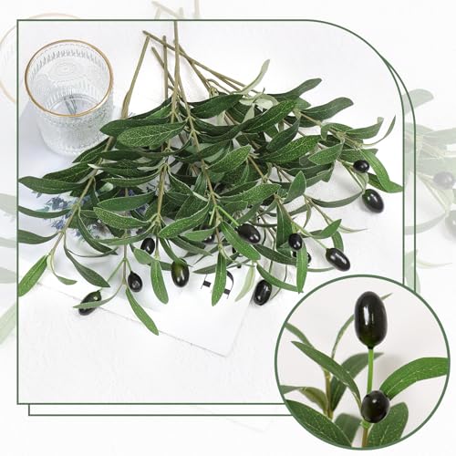 Betylifoy 12 Pack Artificial Olive Branches Faux Olives Plants Greenery Stems with Fruits 11.8" Fake Olive Tree Branches Leaves for Vase Bouquets Wedding Home Greenery Decor