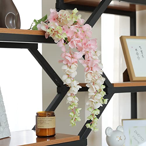 Dailisen 3 Strands 40'' Silk Blush Wisteria Artificial Flowers, Fake Wisteria Floral Hanging Plant Garland, for Home Decor, Party, Floor Vase, Balcony, Wedding Arrangement Decoration (Blush) - color: Blush