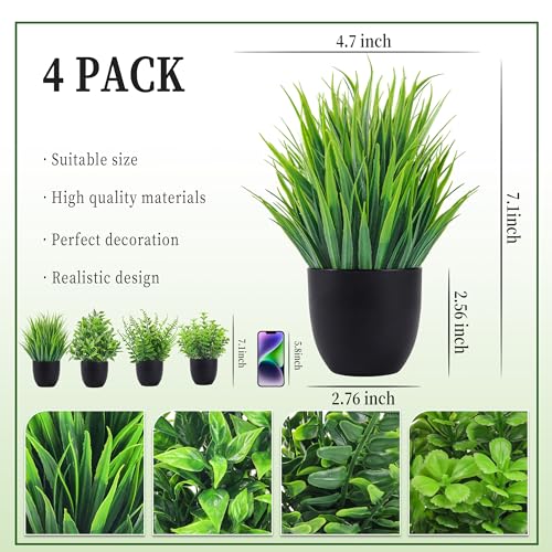 Der Rose Fake Plants 4 Packs Artificial Plants Small Faux Plants Black Bathroom Accessories for Halloween Bathroom Home Kitchen Coffee Table Office Desk Decor Indoor - color: Green