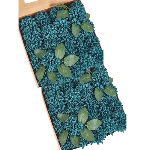 Artificial Flowers, 50pcs Artificial Rose for DIY Wedding Bouquets Centerpieces Arrangements, Dark Teal Dahlia Flowers with Stems Bridal Shower Party Home Decorations - color: Dark Teal Dahlia, size: 50pcs