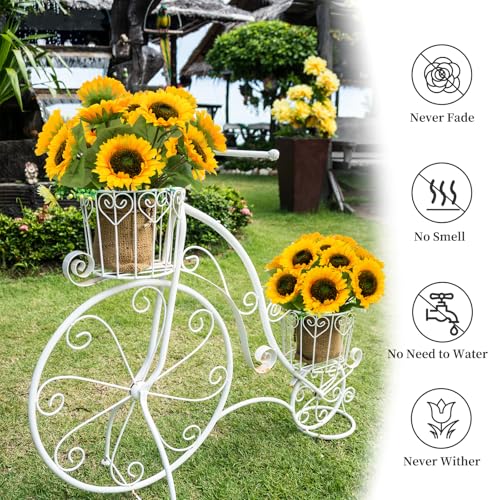 10 Pcs Artificial Sunflowers, Sunflowers Artificial Flowers with Stems, Faux Silk Huge Fake Flower Bouquet for Vase Decor Wedding Table Home Porch Indoor Outdoor Cemetery Decoration (Yellow, 4-Inch) - size: 4-Inch