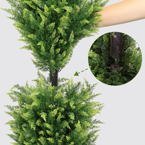 THE BLOOM TIMES 5FT Tall Artificial Cedar Topiary Trees Set of 2, UV Resistant Large Faux Cypress Evergreen Plants for Outdoor Planters, Realistic Fake Bushes & Shrubs for Front Porch Decor - color: Lush Cypress Trees, size: 5 Foot