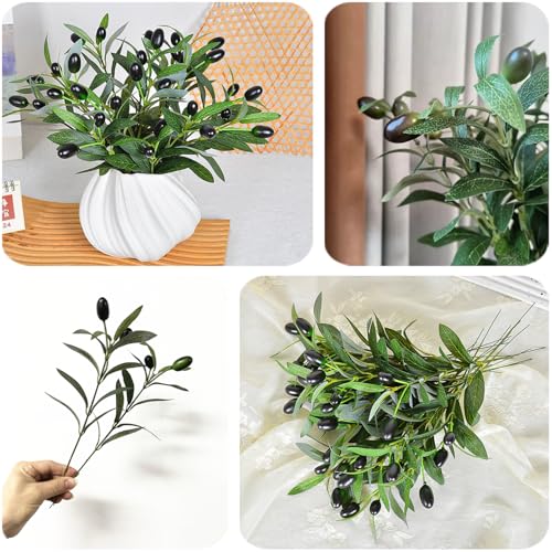Fake Plants Artificial Olive Branches 10” Fake Greenery Small Olive Leaves Stems, Faux Tree Branch Greenery Stem Silk Plant for Home Decor Office Wedding Bouquets Party DIY Decoration 20 Pcs (No Vase) - color: Olive Leaves Stems - 20 Pcs