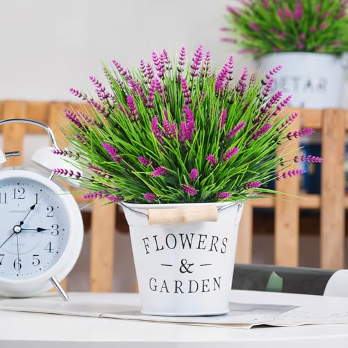 Bassion Artificial Flowers for Outdoors, 24 Bundles Fake Lavender Flowers UV Resistant Fuchsia Plastic Plants Faux Monkey Grass for Home Porch Garden Window Box Indoor Outdoor Decorations - color: Fuchsia, size: 24 Bundles
