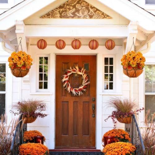 CISDUEO 2 Pcs Fall Flowers Artificial for Outdoors Decoration Fake Geraniums Yellow Faux Flowers for Outdoor Planters Realistic Faux Mums for Front Door Porch Autumn Garden Patio Balcony Yard Indoor - color: Fall - Yellow