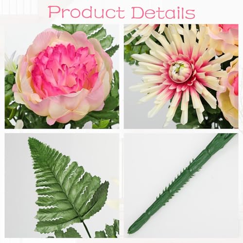 Briful Grave Flowers for Cemetery, 2PCS Sympathy Silk Spring Flowers Bouquet Artificial Mums Peony Funeral Outdoor Flowers Arrangement for Memorial Graveyard Headstones Vase Decor - color: Pale Pink