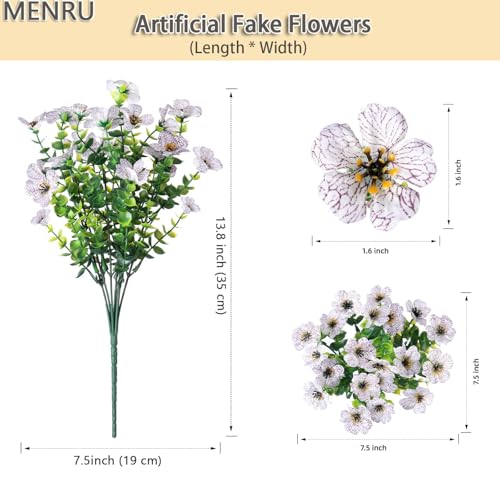 12 Bundles Artificial Flowers for Outdoor UV Resistant and Realistic, Faux Daisy Fake Flowers with Eucalyptus Leaves for Porch, Patio, Planter, Window Box, Home, Garden Decor - color: White