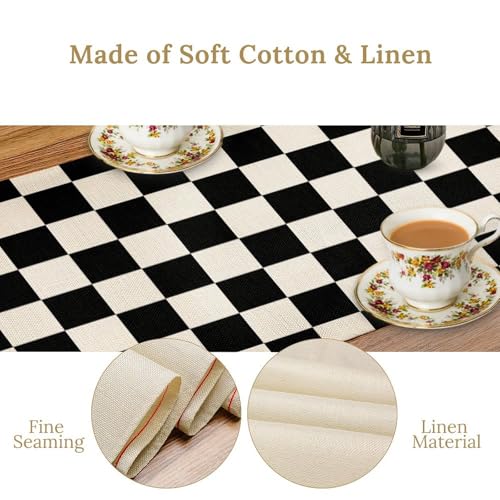 Black Checkered Table Runner Vintage Geometric Black White Plaid Runner Racing Car Theme Dinner Runner for Country Farmhouse Kitchen Birthday Party Holiday 36X13inch - color: Checkered-1, size: L36"x W13"