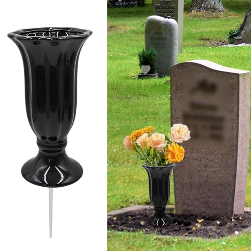 Cemetery Vase for Grave Decorations With Metal Spike, Ceramics Vase for Memorial Markers, Graveside Decor Sign for Outdoor Yard Lawn - size: 1 Pack