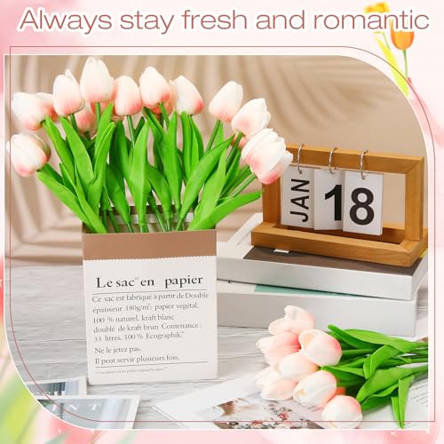 Lyrow 30 Pcs Tulips Artificial Bouquet Flowers Faux Tulips for Home Kitchen Wedding Decorations,Gift Idea for Easter Decor Mother's Day Birthdays(Pink) - color: Pink