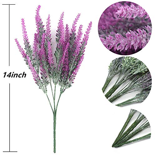 8 Bundles Artificial Flowers Fake Lavender Faux Plastic Plants Purple Flowers for Home Decor Wedding Kitchen Garden Patio Porch Office Table Indoor Outdoor Decorations (Fuchsia Lavender/8pcs) - color: Fuchsia Lavender/8pcs