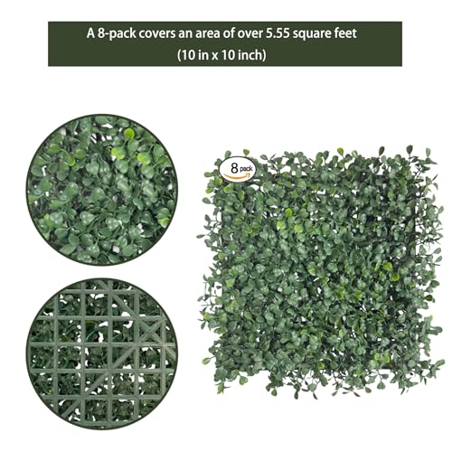 Artificial Grass Wall 10"x 10"(8Pcs) 3-Layer Leaf Boxwood Hedge Panels, UV-Anti Faux Greenery Wall Green Grass Wall Backdrop Decoration for Indoor Outdoor Decor Covering Privacy, 5.6 SQ FT - size: 10x10Inch 8Pcs