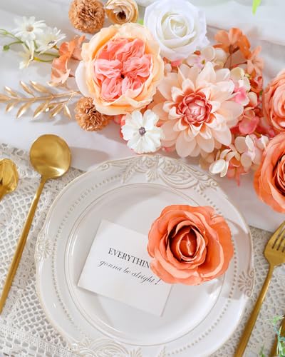 Kisflower Champagne Artificial Flowers Combo Cake Flowers Decorations Fake Peony Silk Roses Gift Box for DIY Wedding Bridal Bouquet Centerpieces Arrangements Party Holiday Decor (Champagne&Pink) - color: Champagne&pink