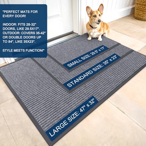 OLANLY Front Door Mat Indoor Outdoor Entrance, Waterproof Heavy Duty Doormat, Fade Resistant, Low Profile, Easy Clean Patio Porch Welcome Floor Mats for Entry, 29.5x17, Light Gray - color: Light Gray, size: 29.5" X 17"