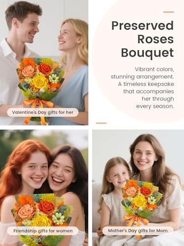 Polylove Flowers for Delivery Prime Forever Flowers Bouquet Preserved Roses Bouquet Flower Gift for Women Wife Mother Day Graduation Birthday (Yellow, Small) - color: Yellow, size: Small