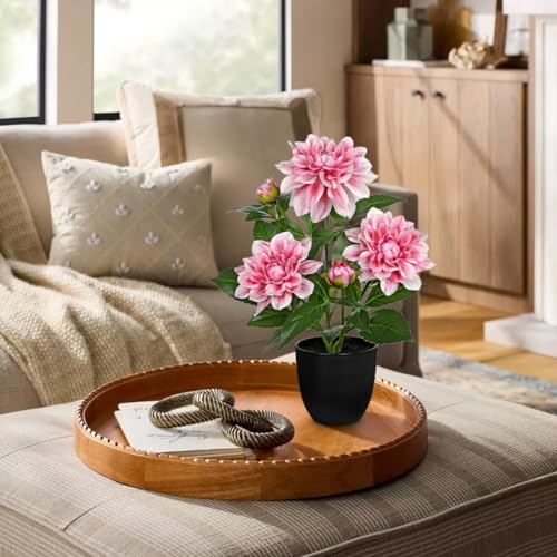 GnFlus Artificial Plants & Flowers in Pot Pink Dahlia Artificial Flowers Potted Plant Faux Silk Flower with Pot Fake Flower for Home Bathroom Table Centerpieces Wedding Shelf Desk Decor 16.5 Inch - color: Pink-16.5