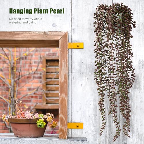 3PCS Orange Artificial Succulents Hanging Plants,27.5 Inch Fake String of Pearls Greenery Plants 5 Branches for Autumn Home Garden Office Balcony Wall Indoor Outdoor Fall Decoration,Orange - color: Orange