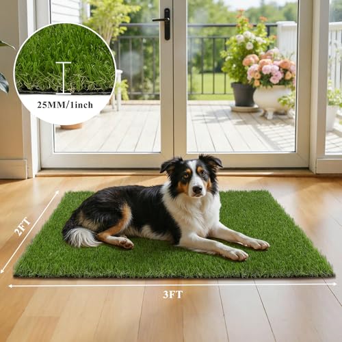 HEBE Artificial Grass Turf Rug 2'x3', Fake Grass Mat with Drainage Holes | Washable Reusable Turf Carpet Dog Pee Grass Pads for Dogs Potty, Lawn, Balcony, Indoor Outdoor - size: 2' x 3'