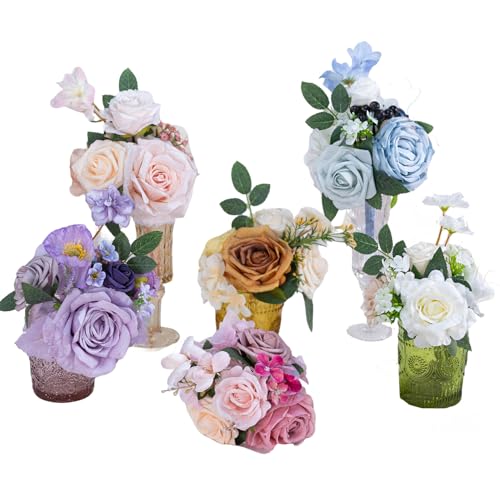 cololorful Wedding Centerpieces Flowers Set of 6 Mini Bridesmaid Bouquets Posy Bouquet Petite Wedding Nosegay Pre-Made Flowers Artificial Flowers - color: Cololorful