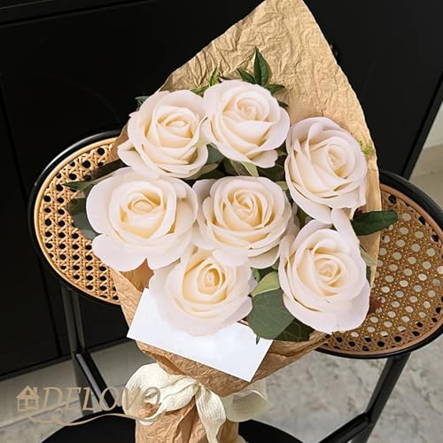 52pcs Champagne Roses Artificial Flowers Fake Flowers Silk Roses with Stems for DIY Wedding Bouquets Bridal Shower Centerpieces Arrangements Party Decorations - color: Champagne