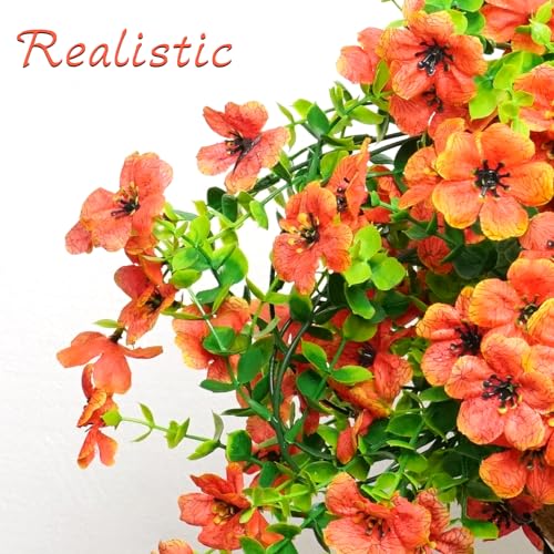 Artificial Flowers for Outdoors, 12 Bundles Faux Mums for Fall Planters,Uv Resistant Artificial Fake Mums Plants, Realistic Fall Decor for Porch, Patio, Yard (Orange) - color: Orange