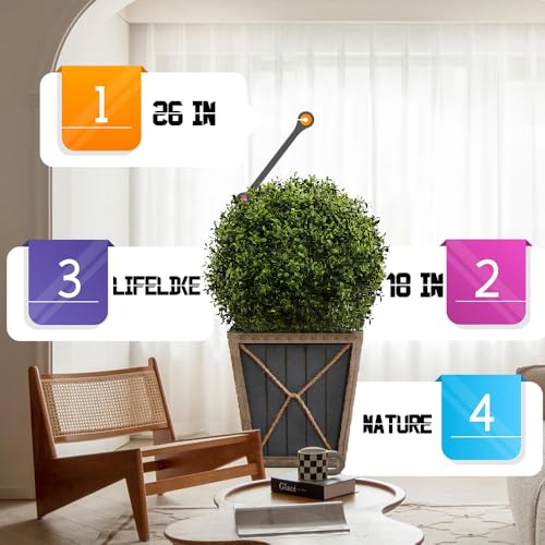 26" H x 18" W Artificial Boxwood Topiary Ball – Realistic UV-Resistant Artificial Shrub with Weighted Pot, Set of 2 – Indoor/Outdoor Year-Round Green Décor for Porch, Garden, Patio - size: 26" Boxwood