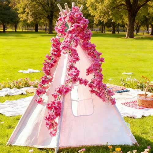 YRIOWMI 10PCS 59FT Artificial Silk Cherry Blossom Garland, Hanging Sakura Flower Vines for Wedding Party Home Arch Office Sakura Decor (Deep Pink) - color: Deep Pink