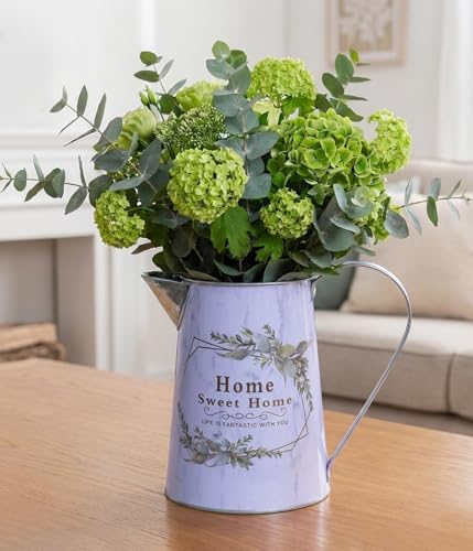 Yoillione White Metal Flower Vase with Country Pattern, Minimalist Jug Pitcher Vase with Handle for Farmhouse Home Table Decor - color: Leaf, size: Small