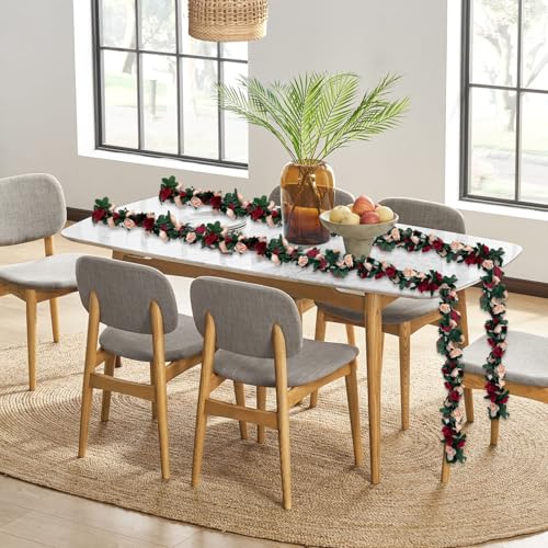 8Pcs 63Ft Burgundy Rose Garland, Fake Flower Vines, Artificial Vine Flowers, Rose Hanging Garland for Party Wedding, Garden, Room Table, Christmas, Backdrop Wall Arch Decor - color: Burgundy-2, size: 8Pcs-63Ft