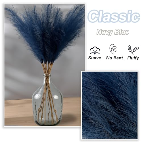12 Pcs Navy Blue Faux Pampas Grass Decor 38"/3.1FT Tall Fake Pompas Floral Large Artificial Pompous Grass Branches Plants for Floor Vase Filler Home Boho Decoration - color: Navy Blue