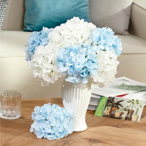 Auihiay 10PCS Hydrangea Artificial Flowers, Faux White Flowers for Wedding Centerpieces, DIY Bouquets, Bridal Shower, Floral Decor Home Decoration with Stems (VASE NOT Included) - color: Ivory