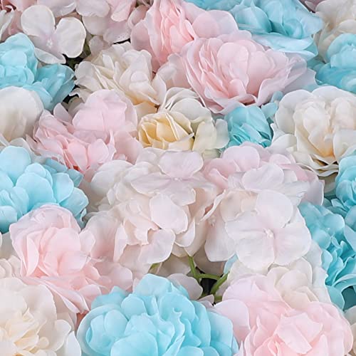 12 Pcs Artificial Flower Wall Panels 60x40cm 3D Flower Background for Wall, Wedding Flower Decorations Wall Silk Rose Panels for Candy Wall, Photo Areas, Stage Background(Dahlia + Rose + Hydrangea) - color: Orchid Powder