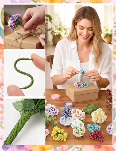 192 Pcs Premium Artificial Flower Stamens for Crafts, 16 Colored Heads Floral Stamens for Flower Making, Tiny Fake Flower Wire Stems for DIY Wedding Bouquets, Scrapbooking, and Plant Embellishment